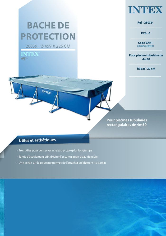 Intex Intex bâche protection pour piscine rectangulaire tubulaire 4m50 x 2m20 