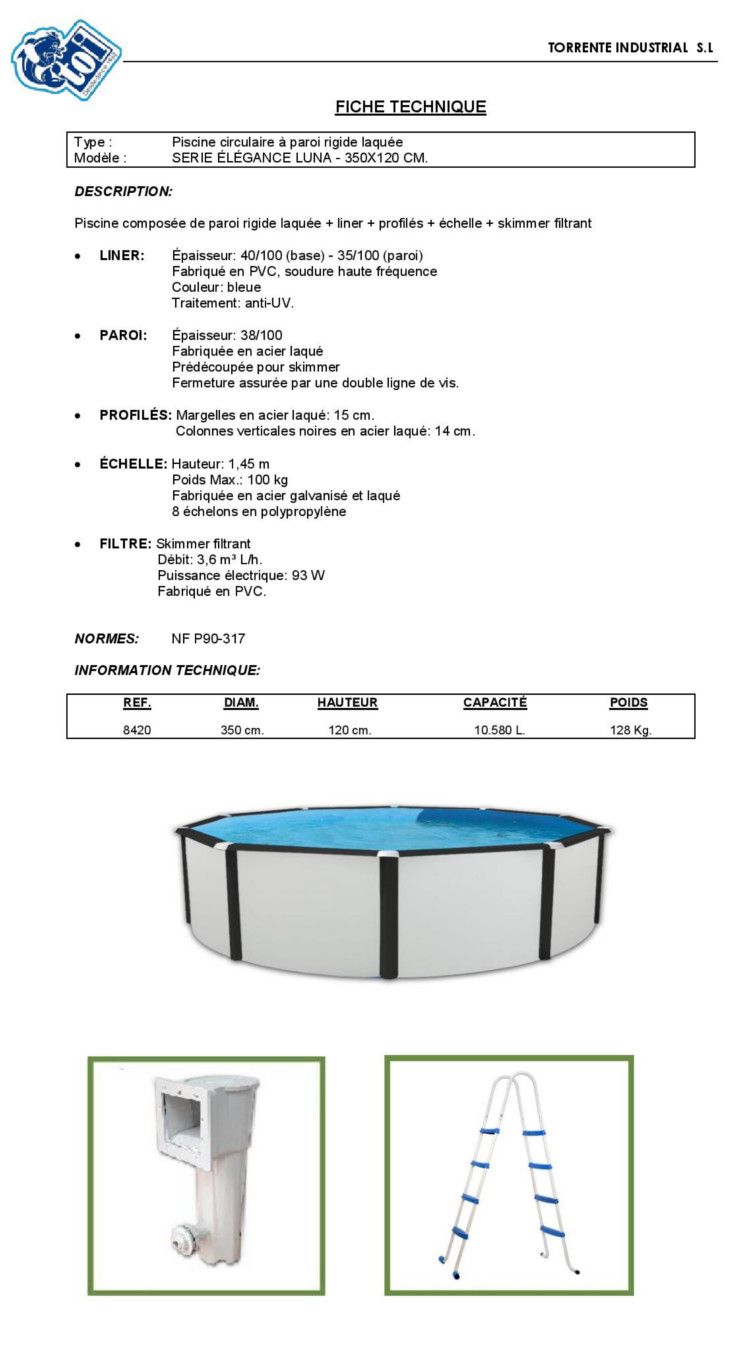 piscine acier luna ronde 350x120cm